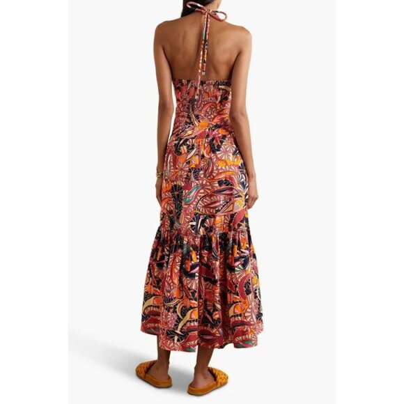 A.L.C. Adelle Tiered Printed Cotton Poplin Halterneck Maxi Dress Red Size 8 - Picture 2 of 7